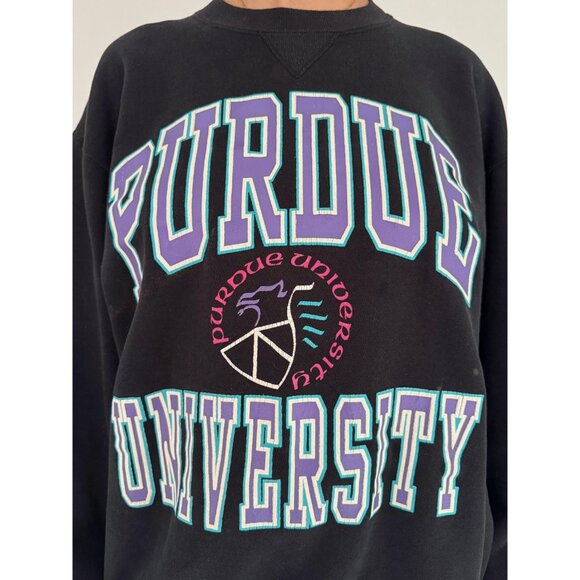 90s vintage black Purdue college graphic collegiate unisex cozy crewneck sweater - Picture 8 of 9